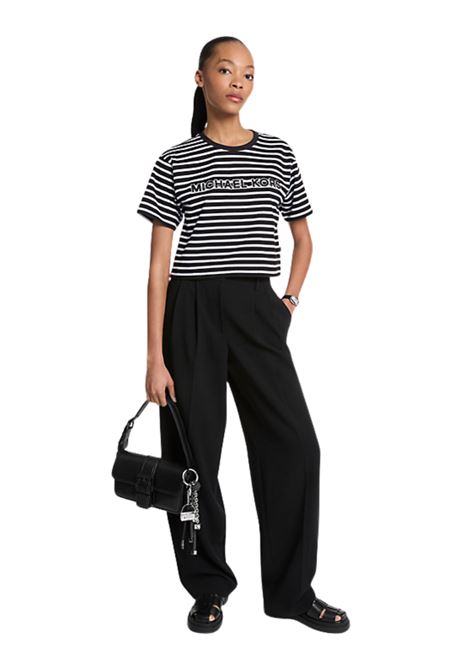 T-shirt cropped in cotone a righe con logo Michael Kors | MT551R9HM7001